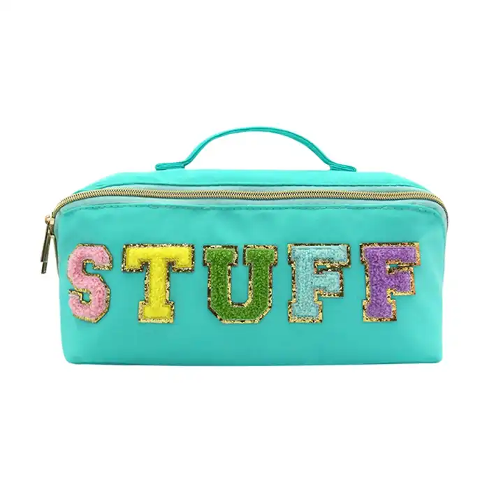 custom logo nylon makeup bag with divider letter patches