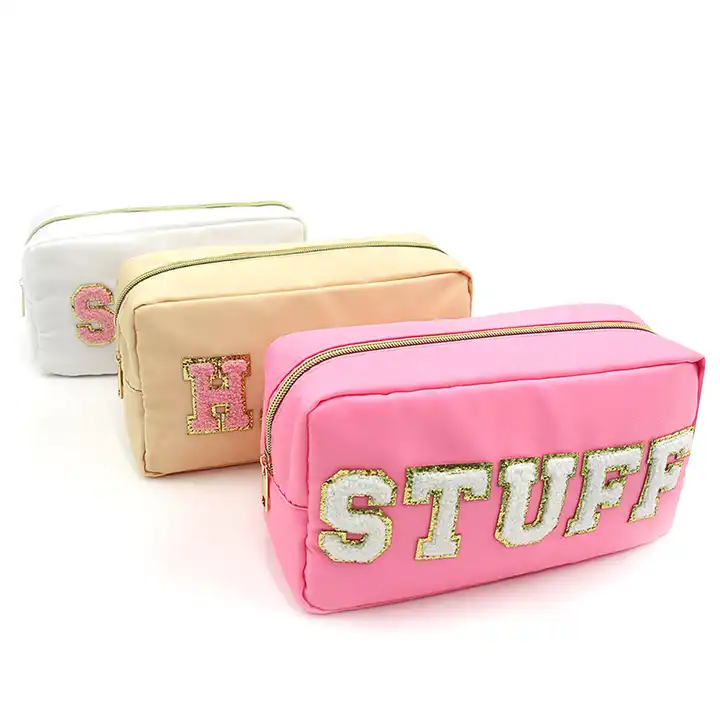 custom color sizes diy letter logo cosmetic bag with chenille patches
