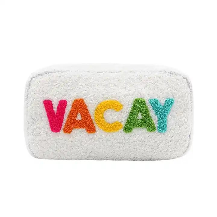 Custom logo Teddy Fleece Make Up Bags Bulk cosmetic bag with letter