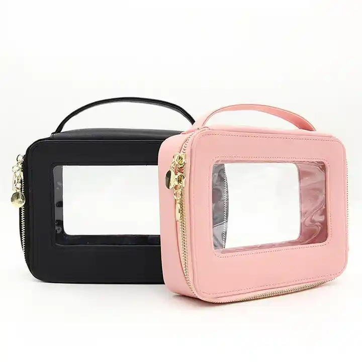 PU Leather Toiletry Bag Custom Private Label Waterproof Small Travel Clear PVC Makeup Cosmetic Bag & Case