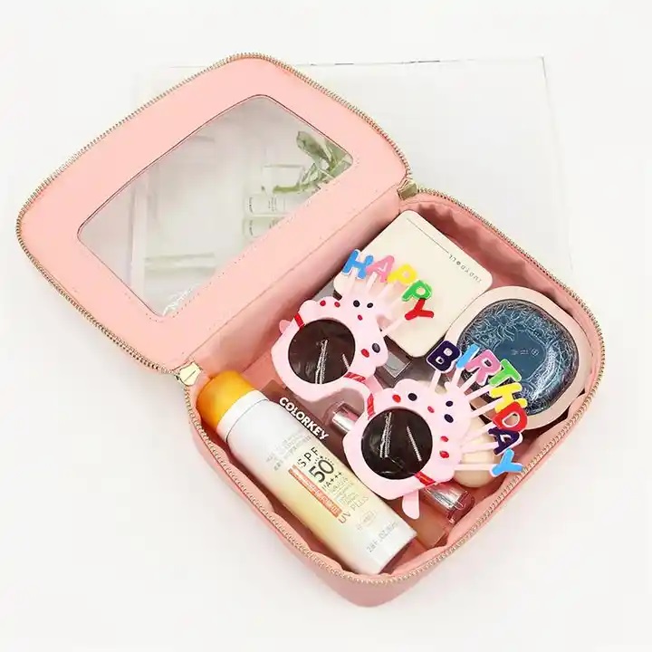 PU Leather Toiletry Bag Custom Private Label Waterproof Small Travel Clear PVC Makeup Cosmetic Bag & Case