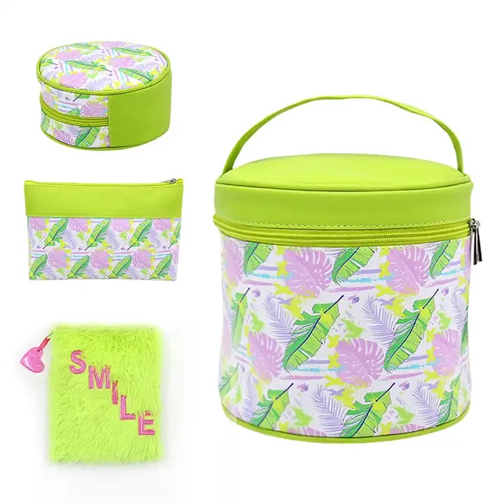 Make Up Bags Bulk green pu leather cosmetic bag set waterproof makeup bag