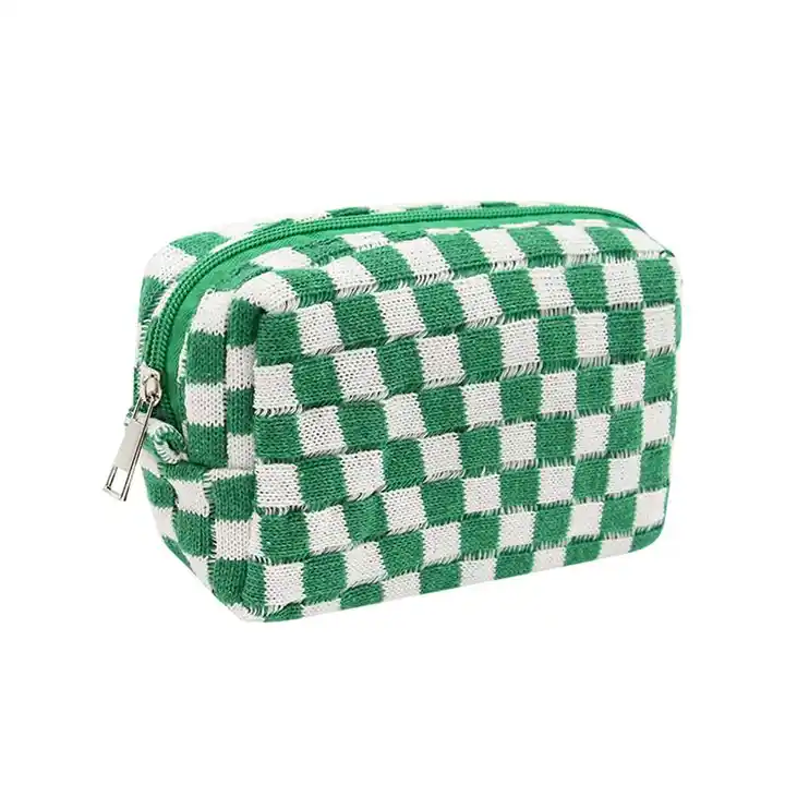 Fashion custom logo Make Up Bags Bulk green travel plain makeup kit storage bag wholesale portable small terry cloth cosmetic bag