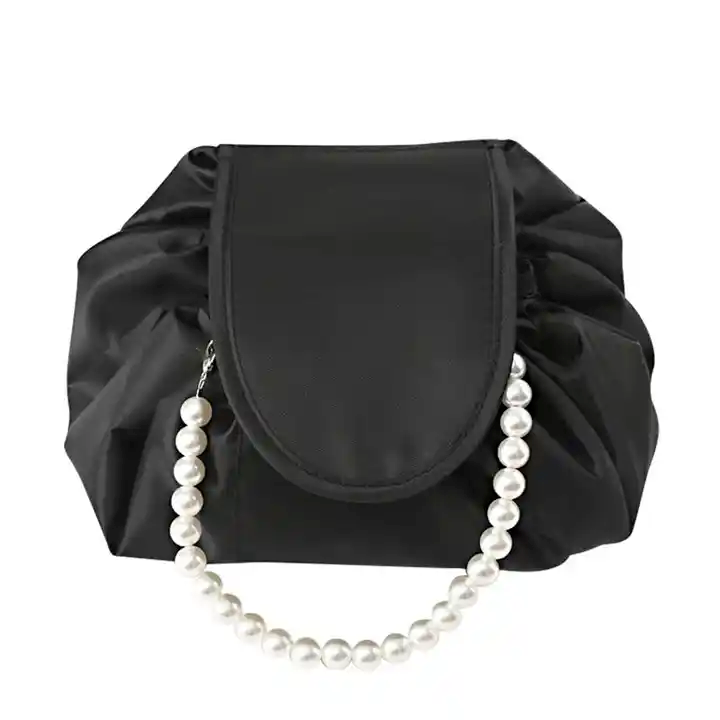 custom logo Make Up Bags Bulk black drawstring makeup bag with handle
