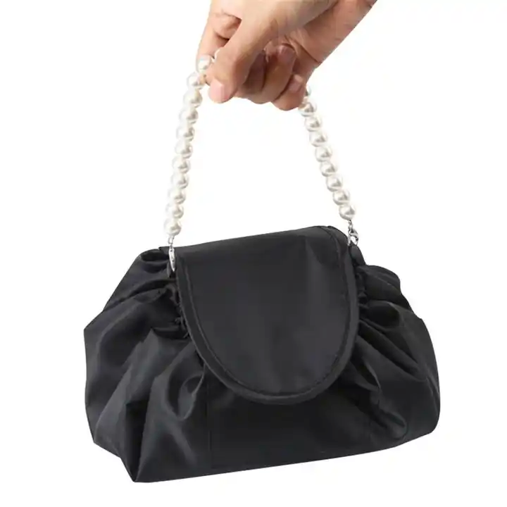 custom logo Make Up Bags Bulk black drawstring makeup bag with handle