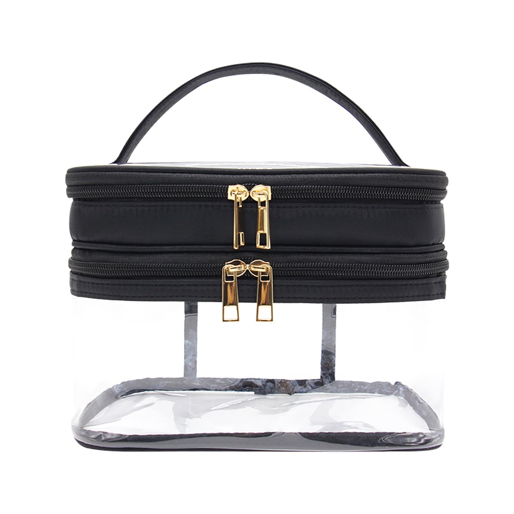 Make Up Bags Bulk custom colors double layers pvc clear makeup bag with handle