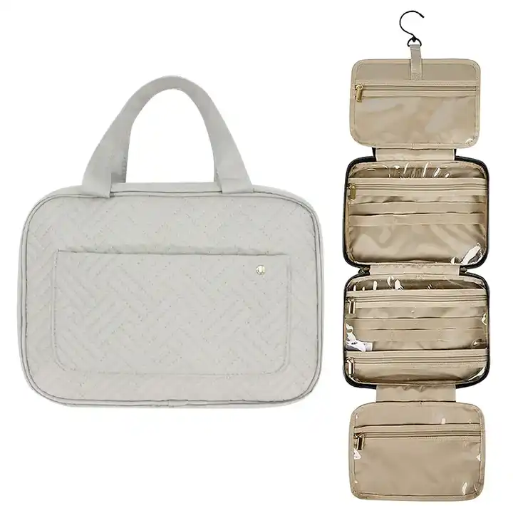 wholesale customable logo travel portable pu leather waterproof toiletry bag with hanging hook
