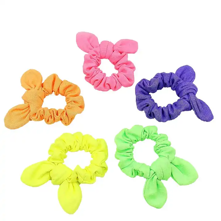 Wholesale Bulk Chunky Bunny Ear Scrunchies Polyester Brightful Scrunchies For Kids Velvet Scrunchies