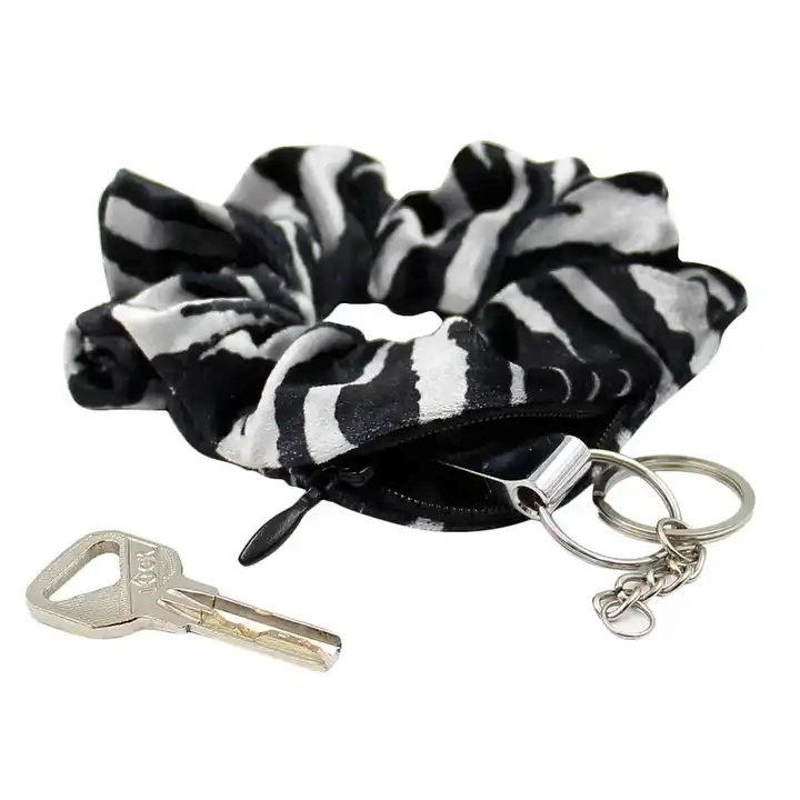 custom printed material scrunchies with zipper pocket