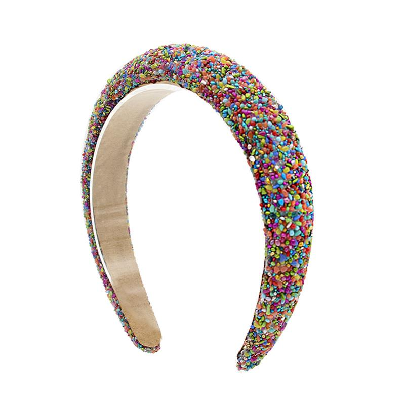Fashion Sponge Hair Accessories Wide Brimmed Candy Colorful Rhinestone Sequin Bling Headbands Rainbow Hair Hoop Plastic Hairband