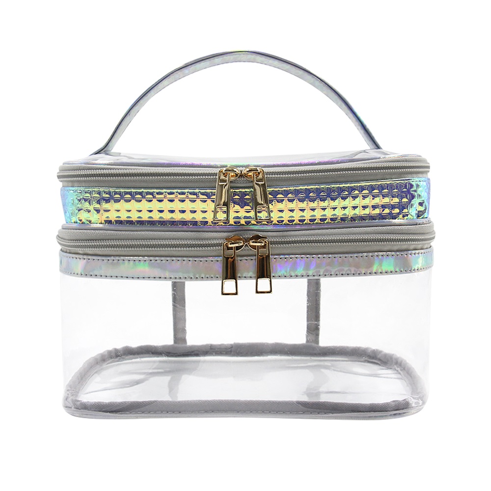 Wholesale waterproof bucket pvc double makeup bag