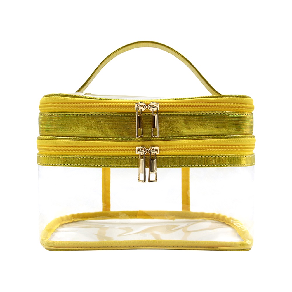 Wholesale waterproof bucket pvc double makeup bag