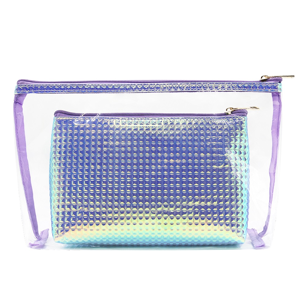 custom design 2 in 1 makeup bag pvc clear waterproof transparent wholesale cosmetic skincare vanity toiletry pouch for women