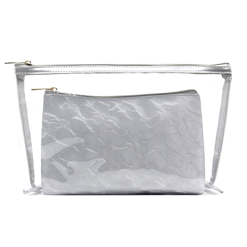 custom design 2 in 1 makeup bag pvc clear waterproof transparent wholesale cosmetic skincare vanity toiletry pouch for women