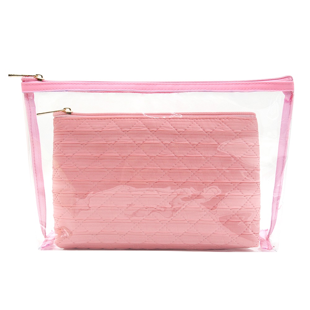 custom design 2 in 1 makeup bag pvc clear waterproof transparent wholesale cosmetic skincare vanity toiletry pouch for women