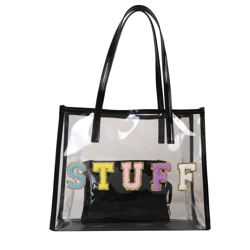 large capacity custom chenille patch diy pvc tote bag