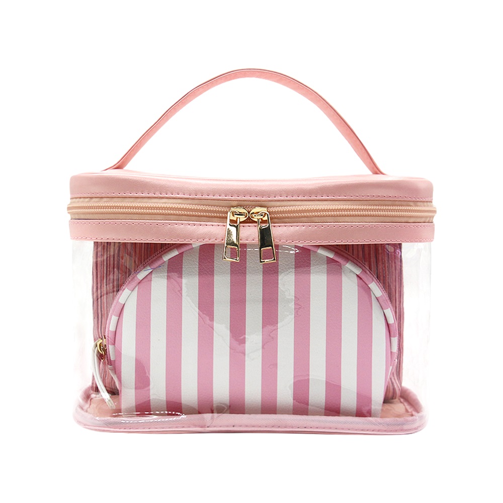 Wholesale transparent 3-in-1 makeup bag set