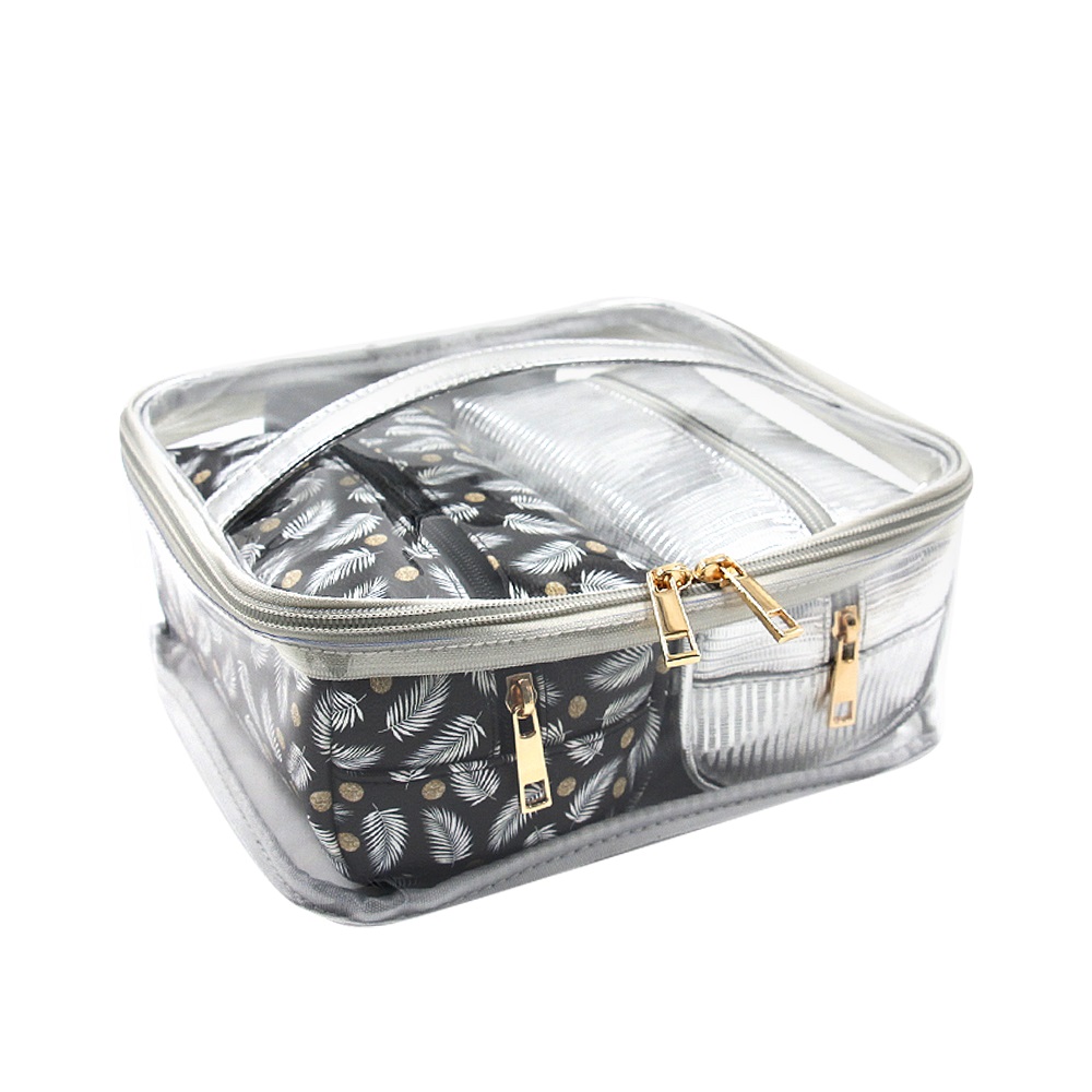 Wholesale transparent 3-in-1 makeup bag set
