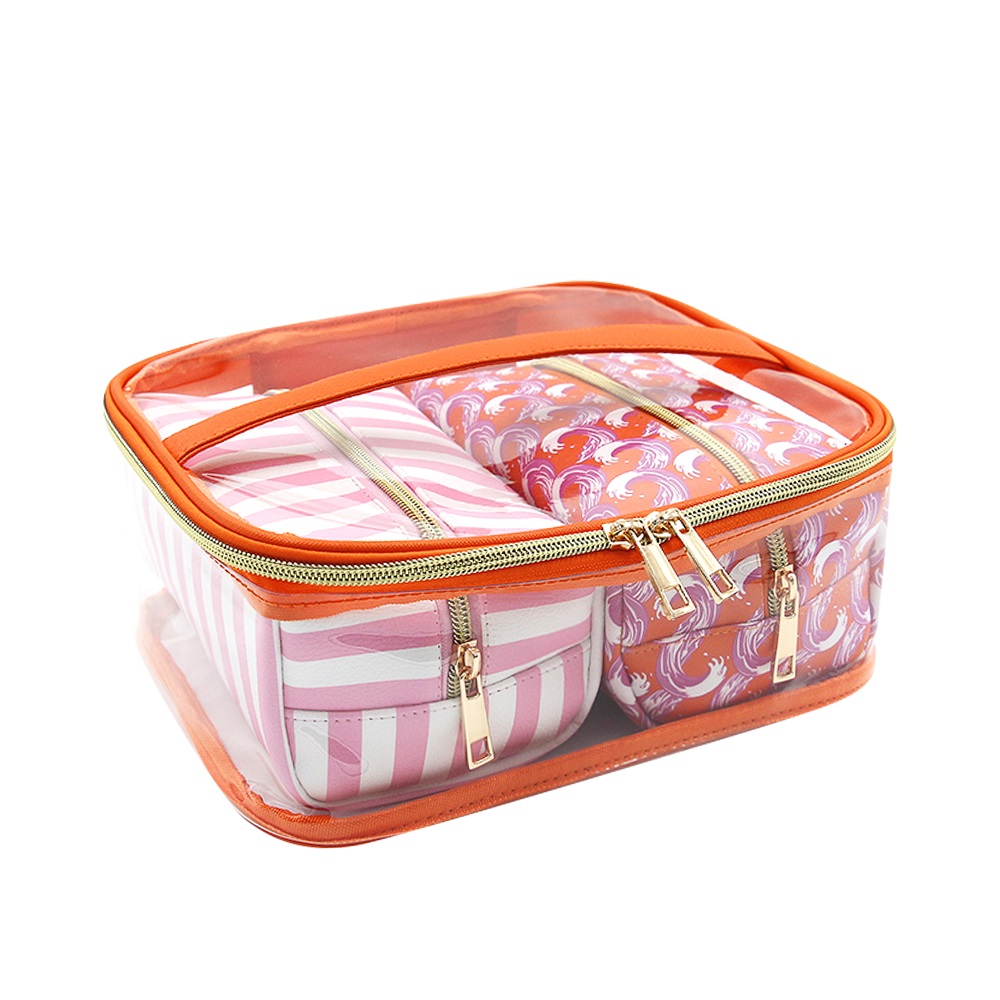 Wholesale transparent 3-in-1 makeup bag set