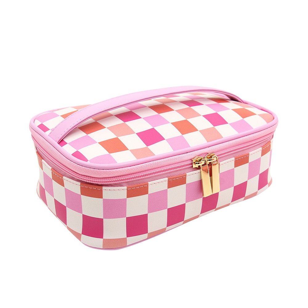 Custom pattern check makeup brush bag