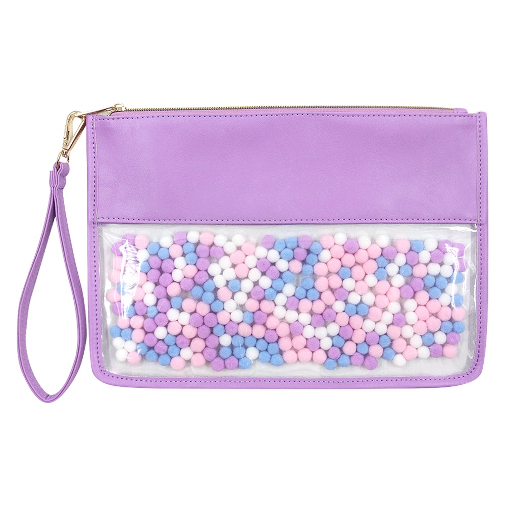 Multi-color custom Chenille Patch logo pvc makeup bag Bag sponge for glitter