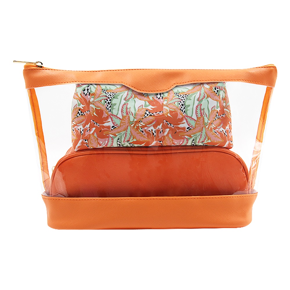 Factory direct multi-color custom trapezoidal 3-in-1 transparent makeup bag waterproof toiletry bag set