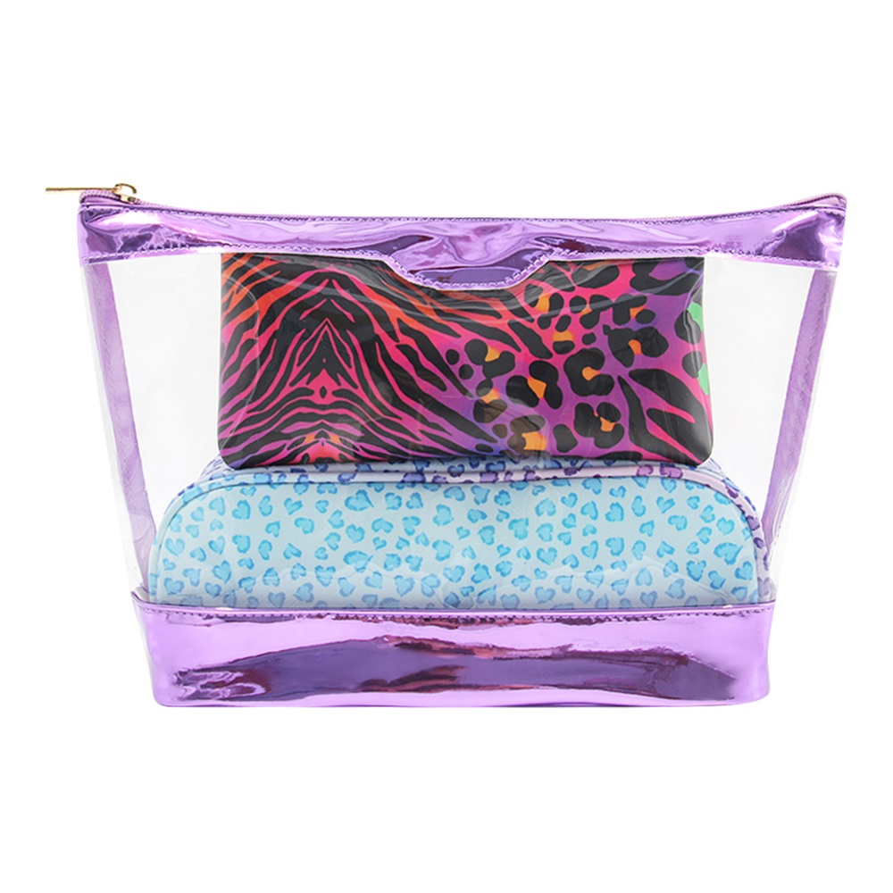 Factory direct multi-color custom trapezoidal 3-in-1 transparent makeup bag waterproof toiletry bag set