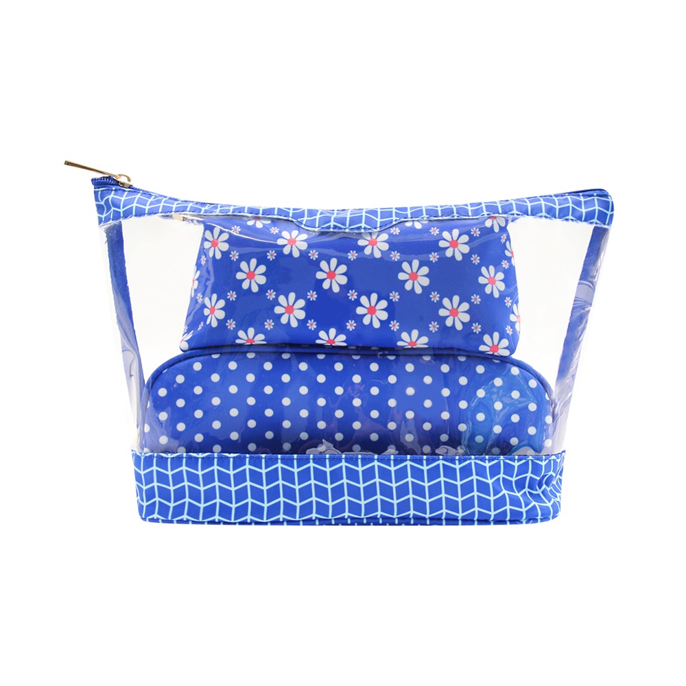 Factory direct multi-color custom trapezoidal 3-in-1 transparent makeup bag waterproof toiletry bag set