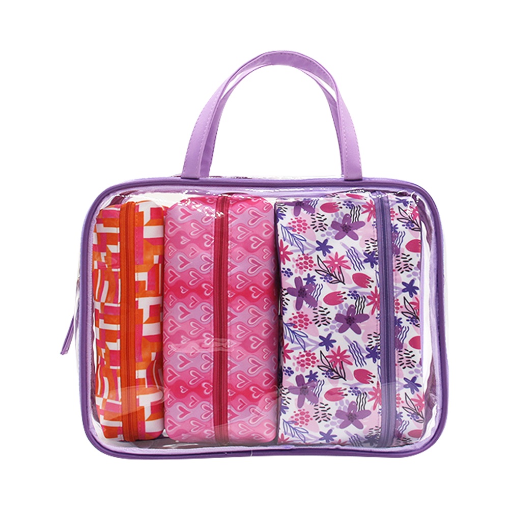 4-in-1 portable transparent makeup bag set