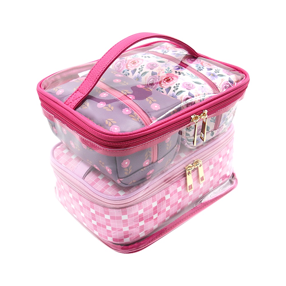 Multi-color custom square 4-in-1 travel essential makeup bag set