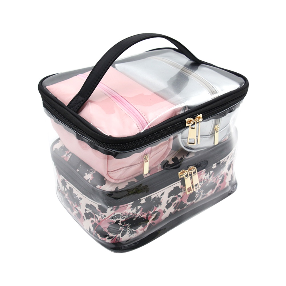 Multi-color custom square 4-in-1 travel essential makeup bag set