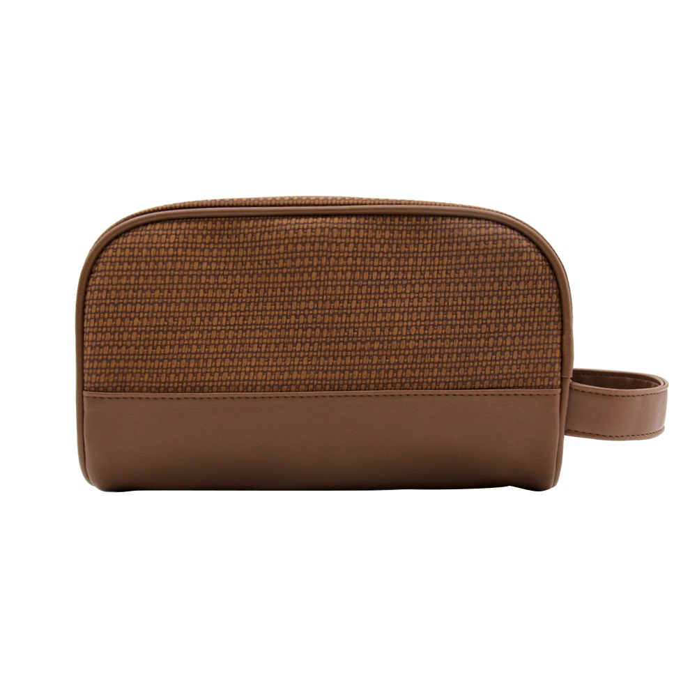 Brown double fabric woven leather toiletry bag Men's Makeup bag with wristband