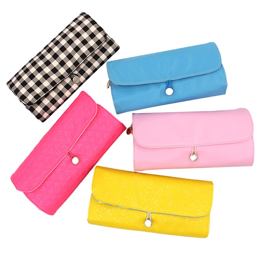 wholesale custom color logo foldable makeup brush organizer bag with zipper pouch