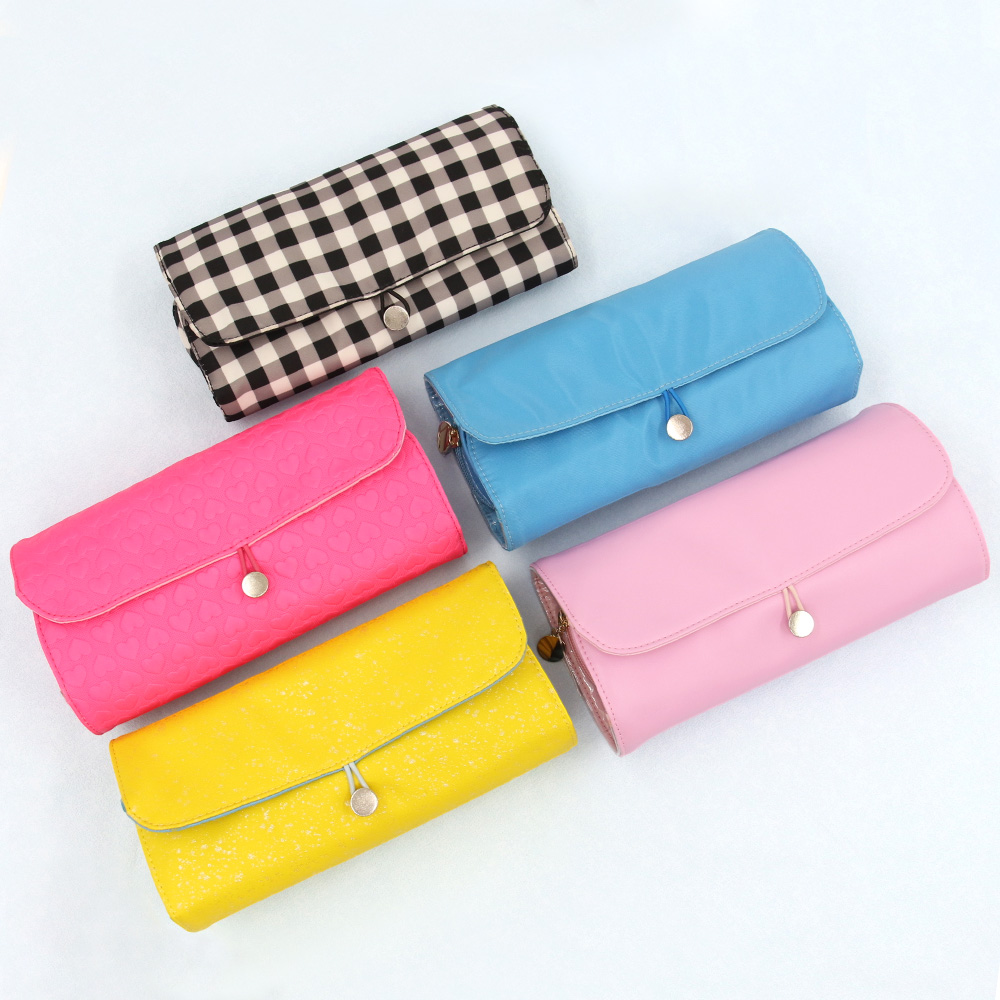 wholesale custom color logo foldable makeup brush organizer bag with zipper pouch