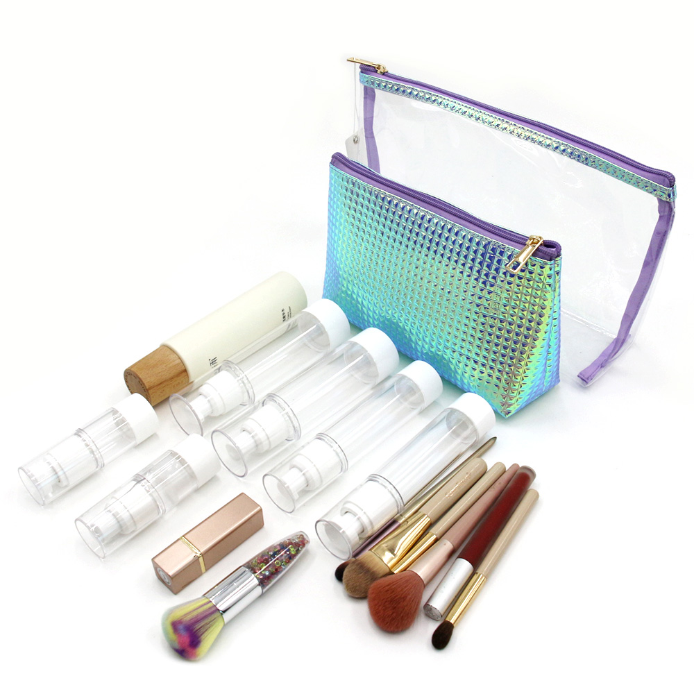 custom design 2 in 1 makeup bag pvc clear waterproof transparent wholesale cosmetic skincare vanity toiletry pouch for women