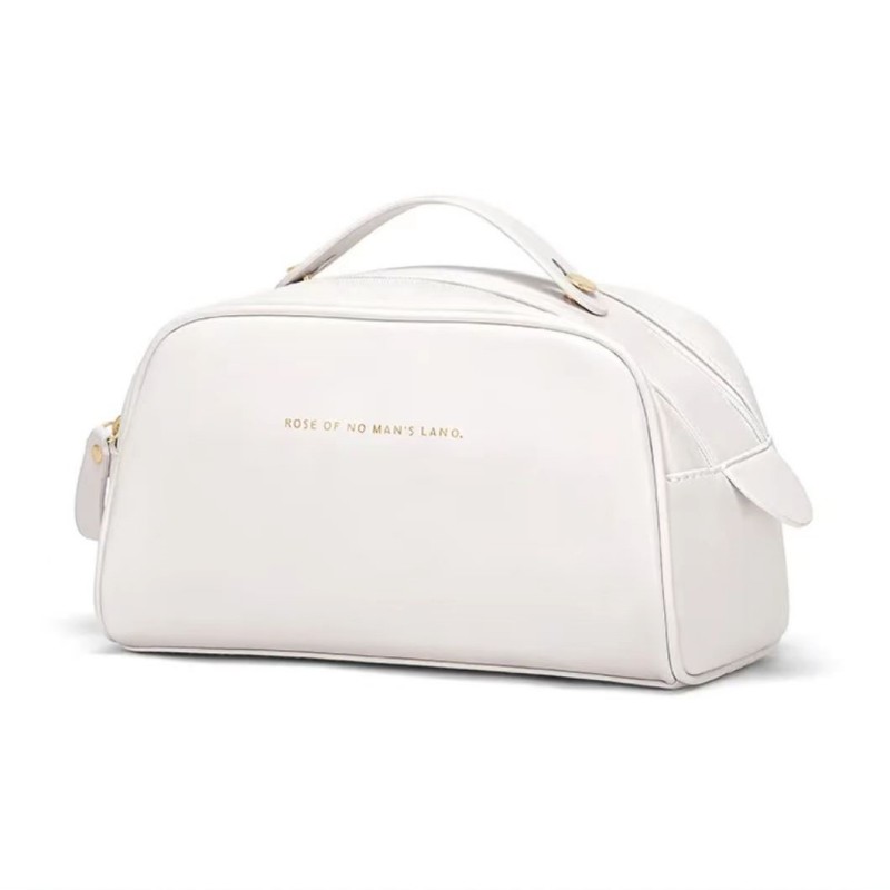 Q&N home travel essential portable double zipper large capacity pu leather cosmetic bag