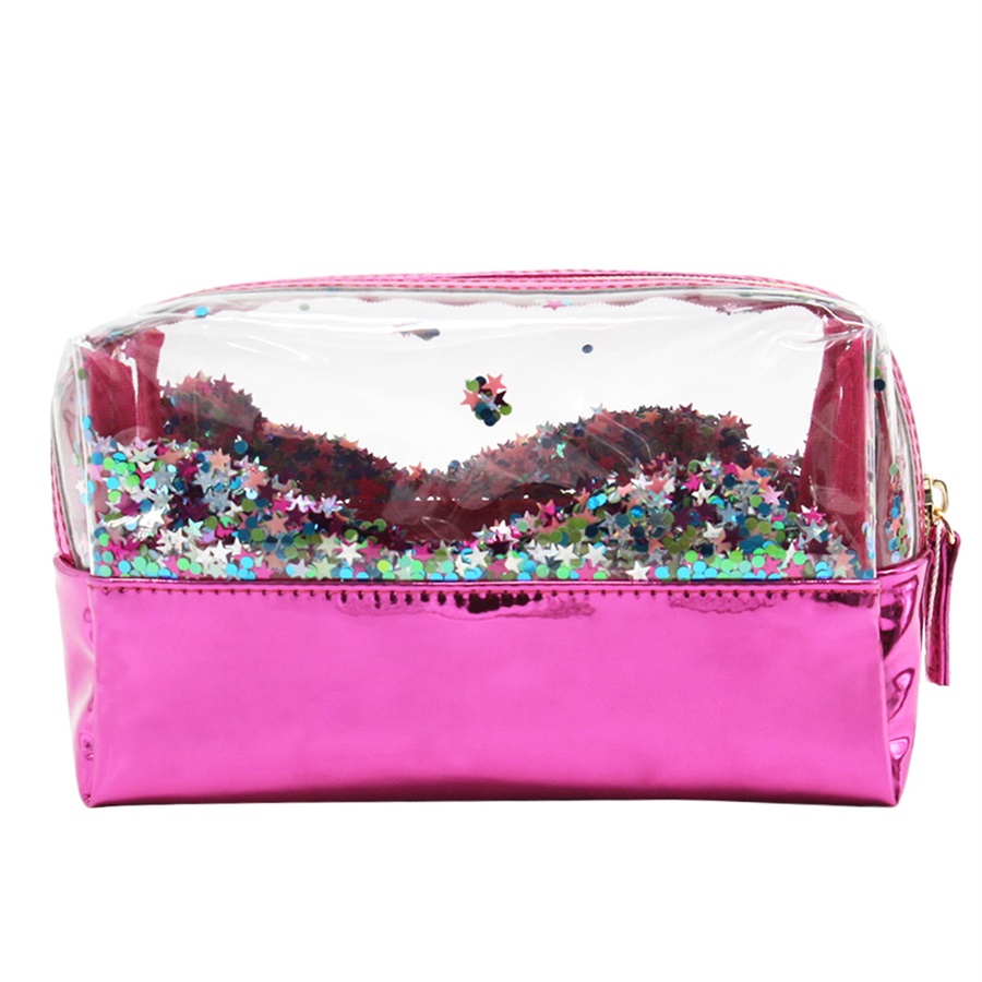 Q&N sequins stitching material transparent light makeup bag