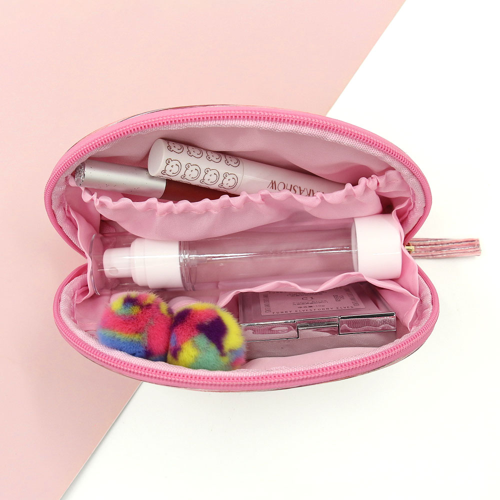 Q&N half month shape large opening waterproof mini built-in pocket makeup bag