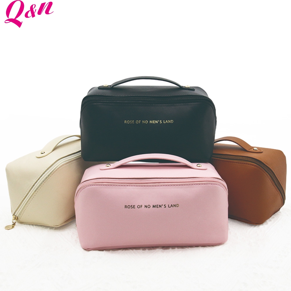 Q&N colors makeup leather luxury pu cosmetic bag