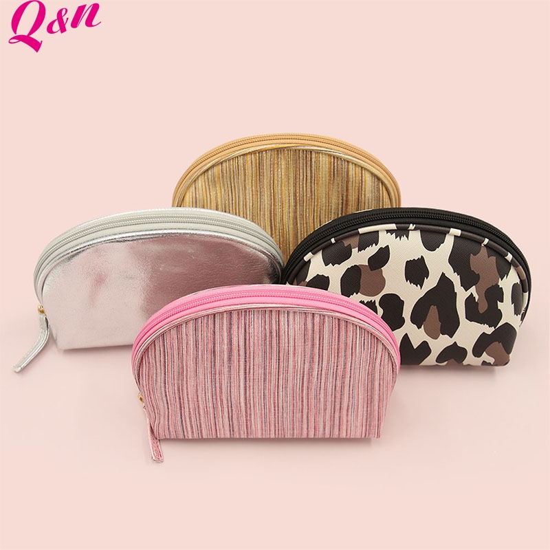 Q&N half month shape large opening waterproof mini built-in pocket makeup bag