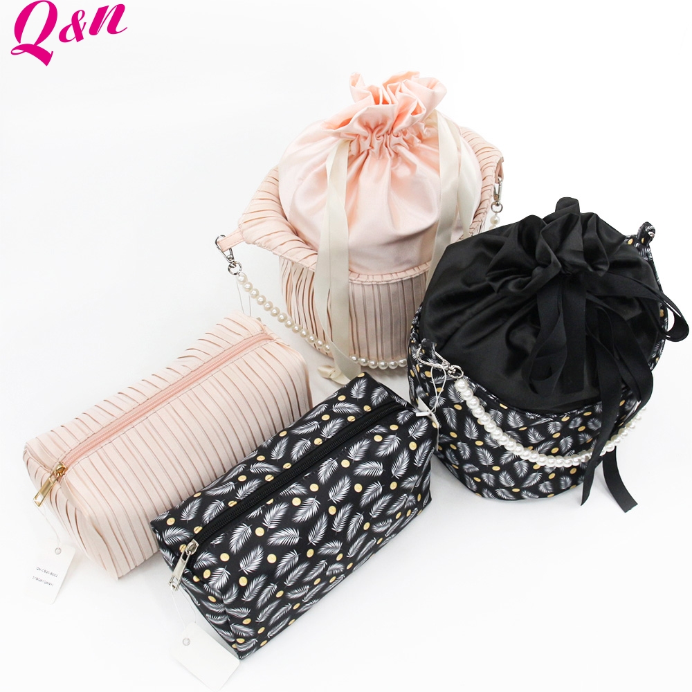 Q&N drawstring polyester bucket makeup bag