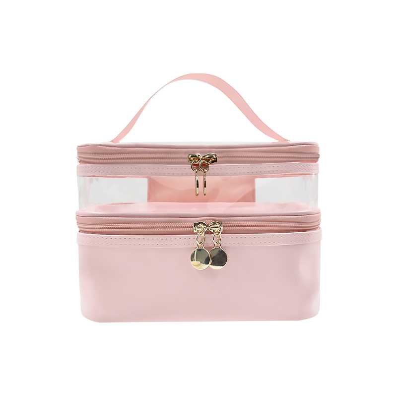 A Chic and Functional Double-Decker PVC and Leather Cosmetic Bag from Q&n Cosmetic Bag Company!
