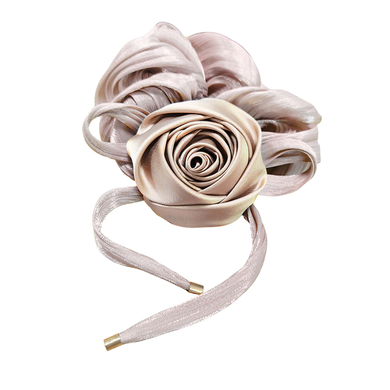 Korean Luxury Fabric Silk Satin Hair Ties pony Scrunchie Holder Unique Flower Rose Hair Scrunchies for Women