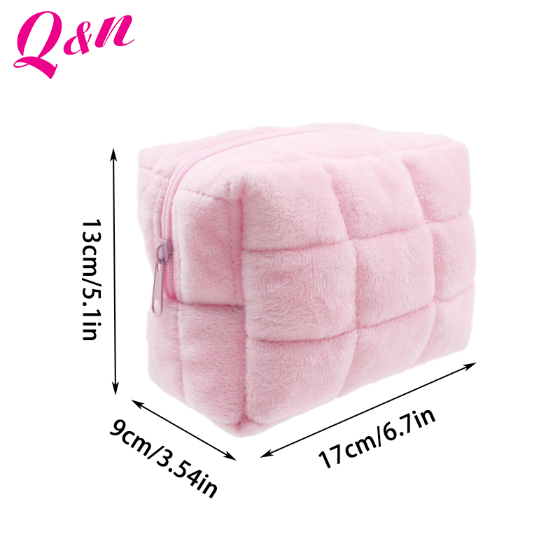 Small Zipper Toiletry Organizer Make up Skincare Cute Fluffy Purse Brush Set Pouch Daily Travel Cosmetic Storage Case Bag