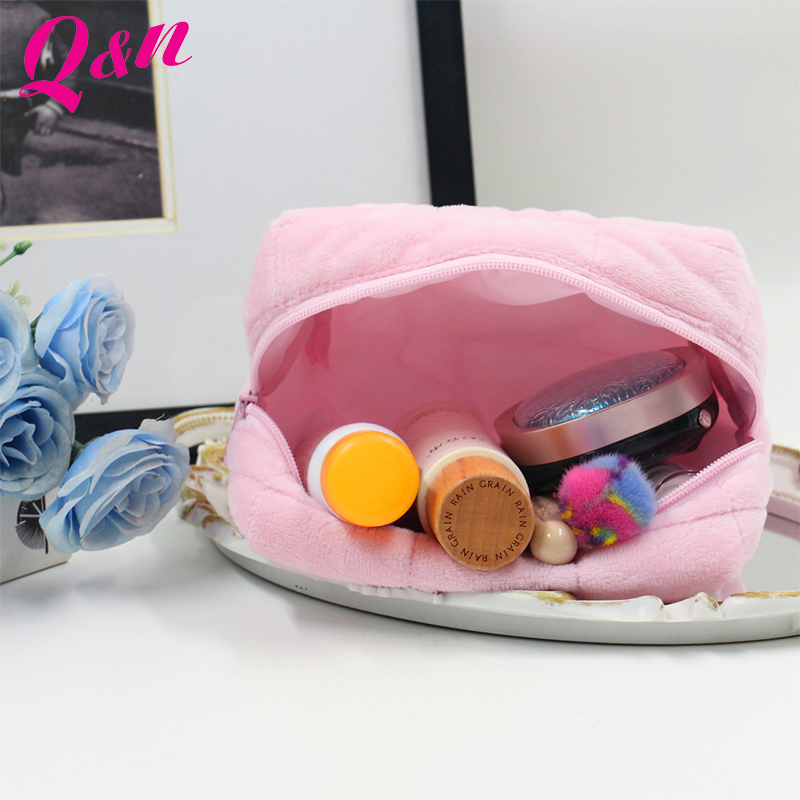 Small Zipper Toiletry Organizer Make up Skincare Cute Fluffy Purse Brush Set Pouch Daily Travel Cosmetic Storage Case Bag